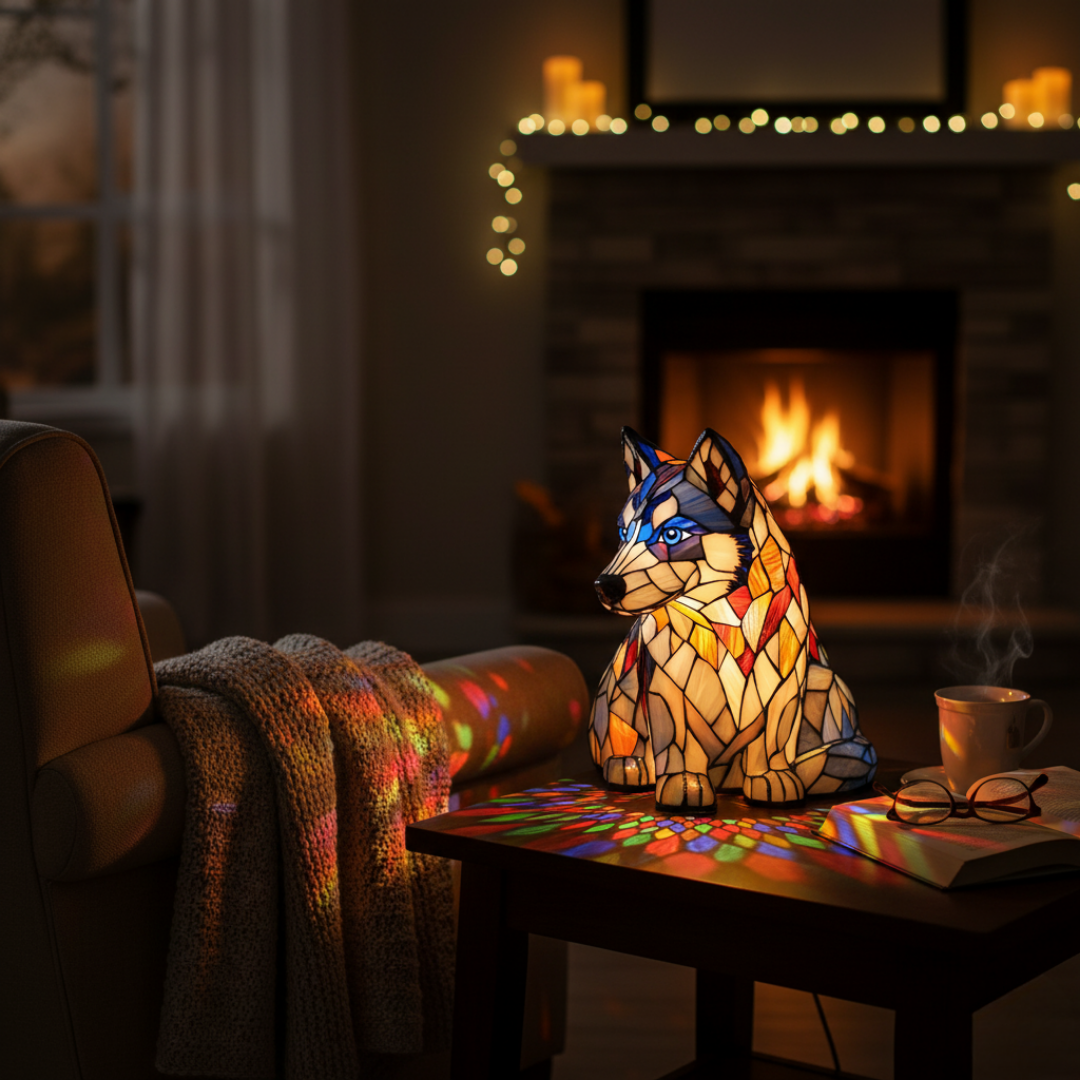Kunstlampe i Glasmosaik – Polar Husky