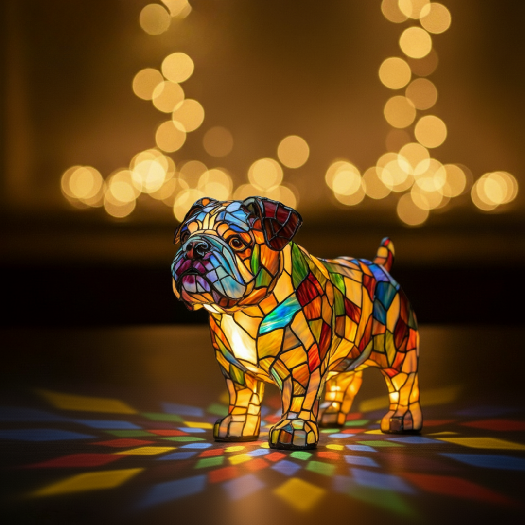 Kunstlampe i Glasmosaik – Bulldog