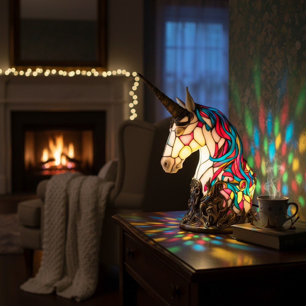 Kunstlampe i Glasmosaik – Enchanting Unicorn