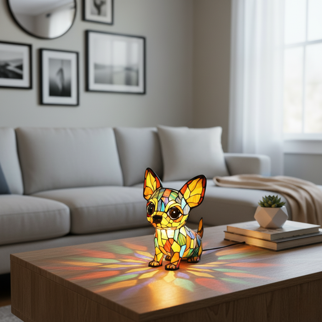 Kunstlampe i Glasmosaik – Love Chihuahua – Hanging