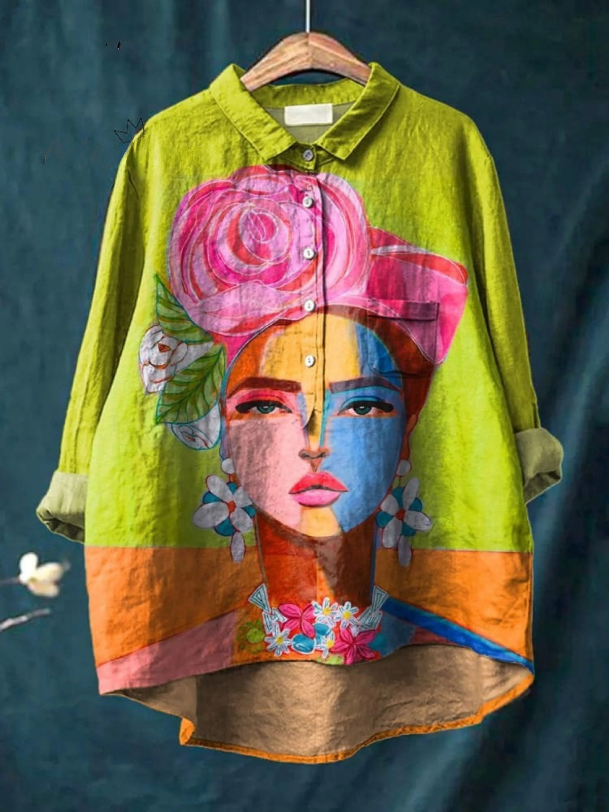Martha | Afslappet bluse med Frida-portræt i oliemaleriprint