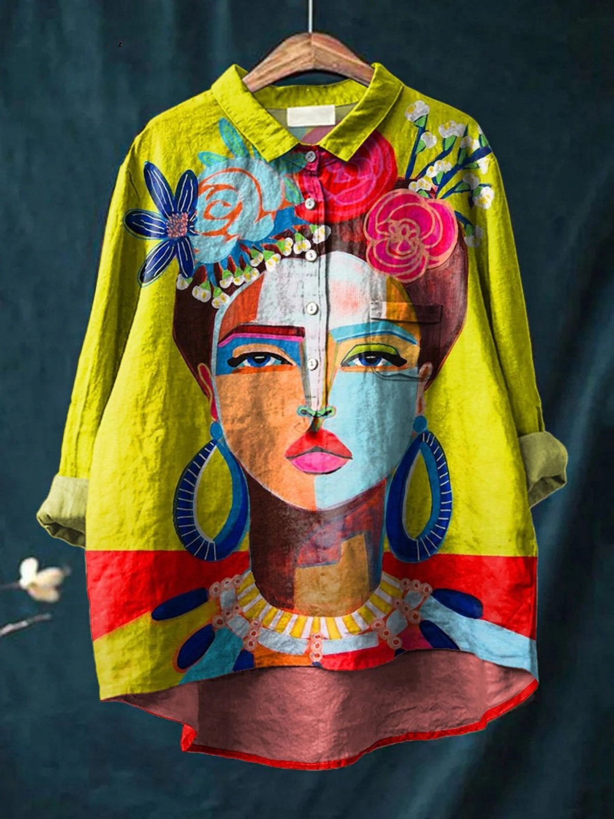 Martha | Afslappet bluse med Frida-portræt i oliemaleriprint