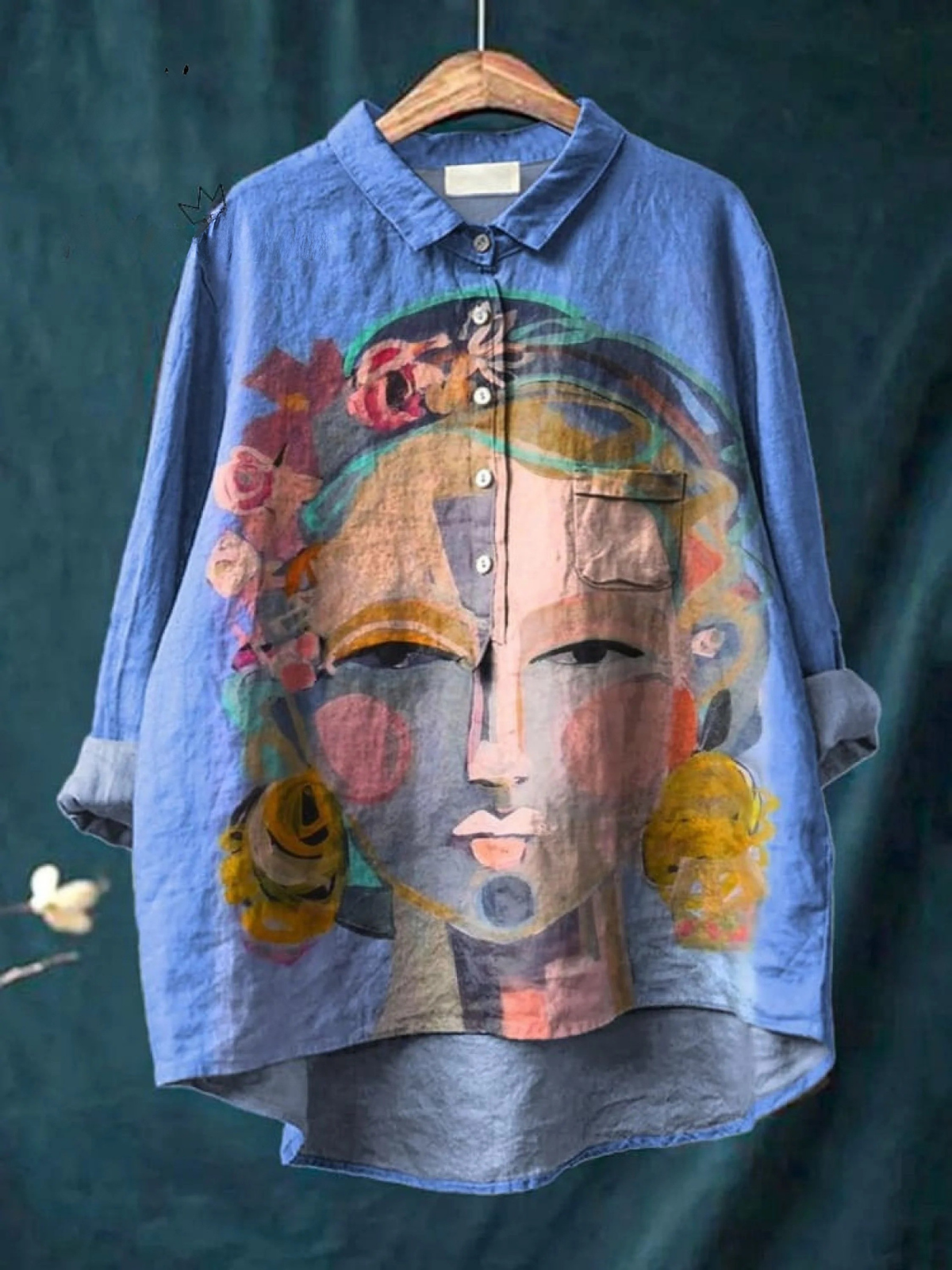 Martha | Afslappet bluse med Frida-portræt i oliemaleriprint