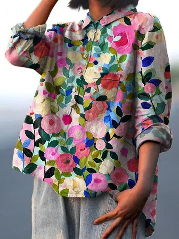 Rose | Afslappet bluse til kvinder med farverigt forårsblomsterdesign