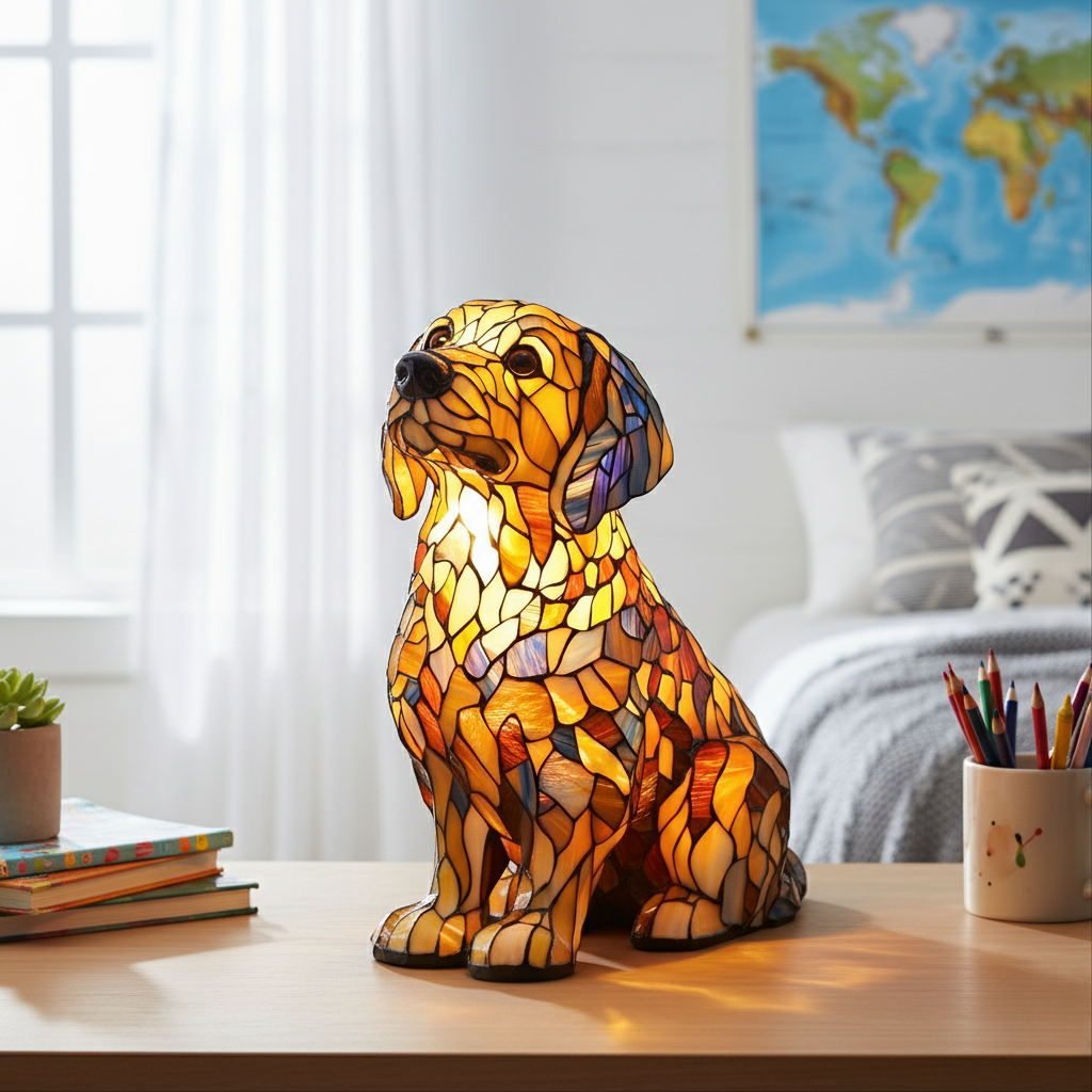 Kunstlampe i Glasmosaik – Golden Retriever