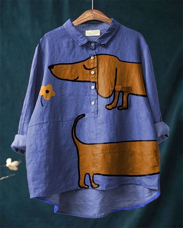 Ida | Afslappet bluse med kunstnerisk gravhundeprint