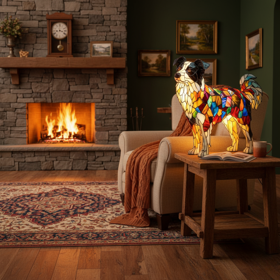 Kunstlampe i Glasmosaik – Border Collie