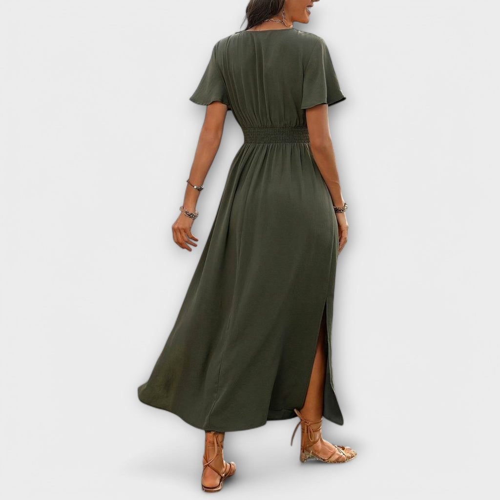 Jonna – En elegant boho-kjole med V-udskæring og lange ærmer