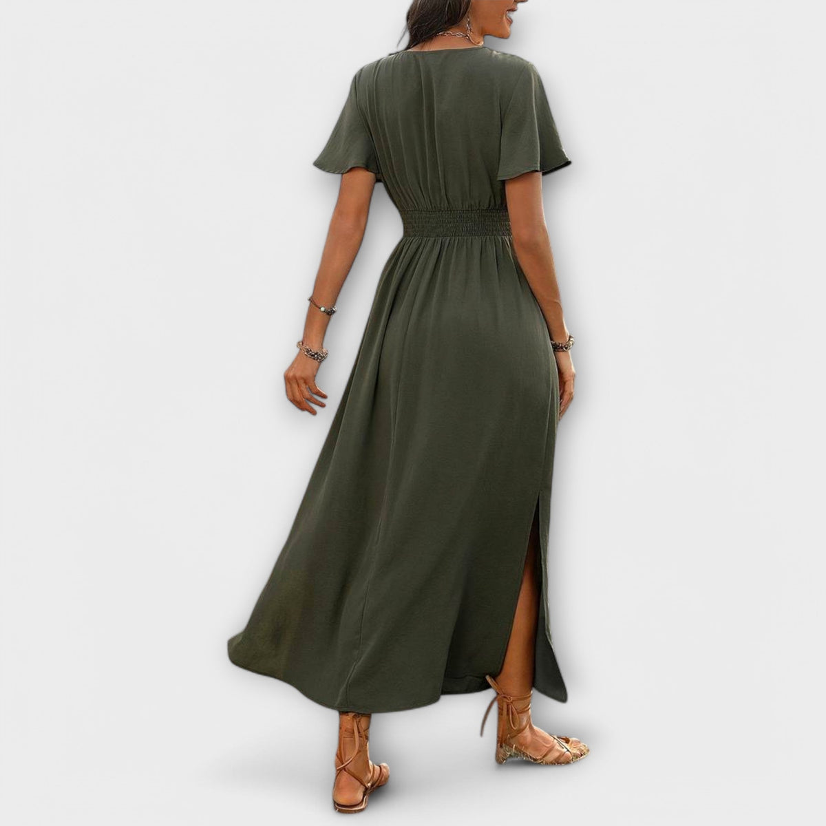 Jonna – En elegant boho-kjole med V-udskæring og lange ærmer