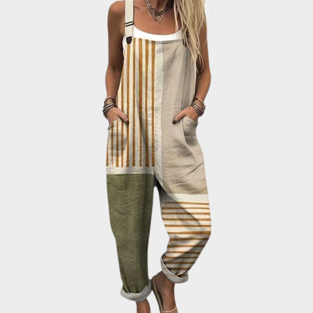 Behagelig buksedragt med print – Beige/grøn