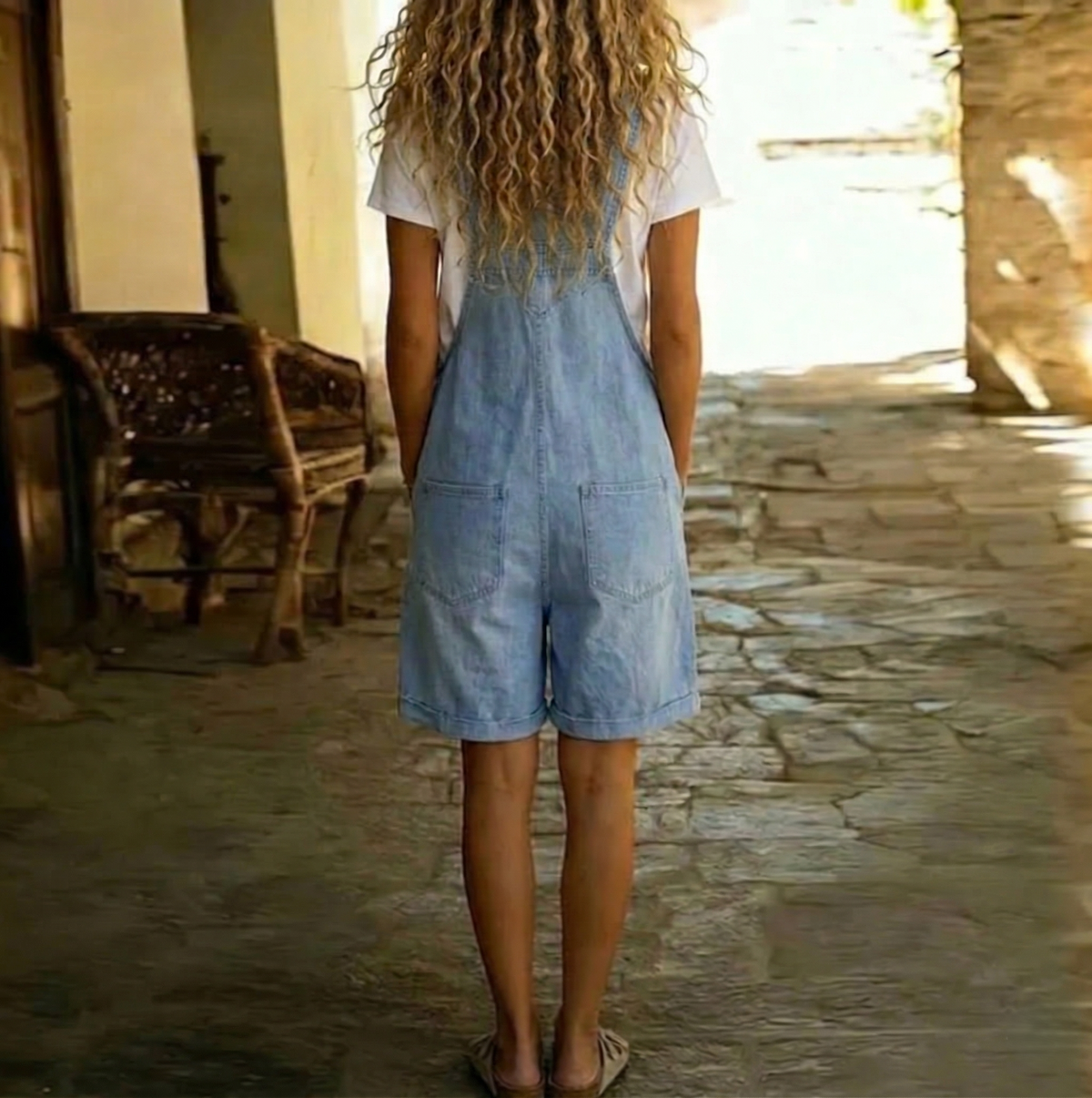Charlotte – Kort buksedragt i denim med blød bomuldsfornemmelse