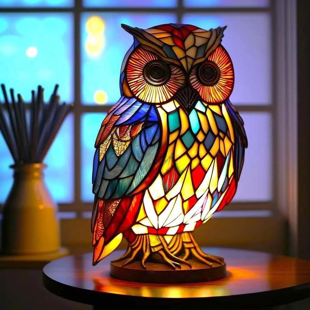 Kunstlampe i Glasmosaik – Graceful Owl