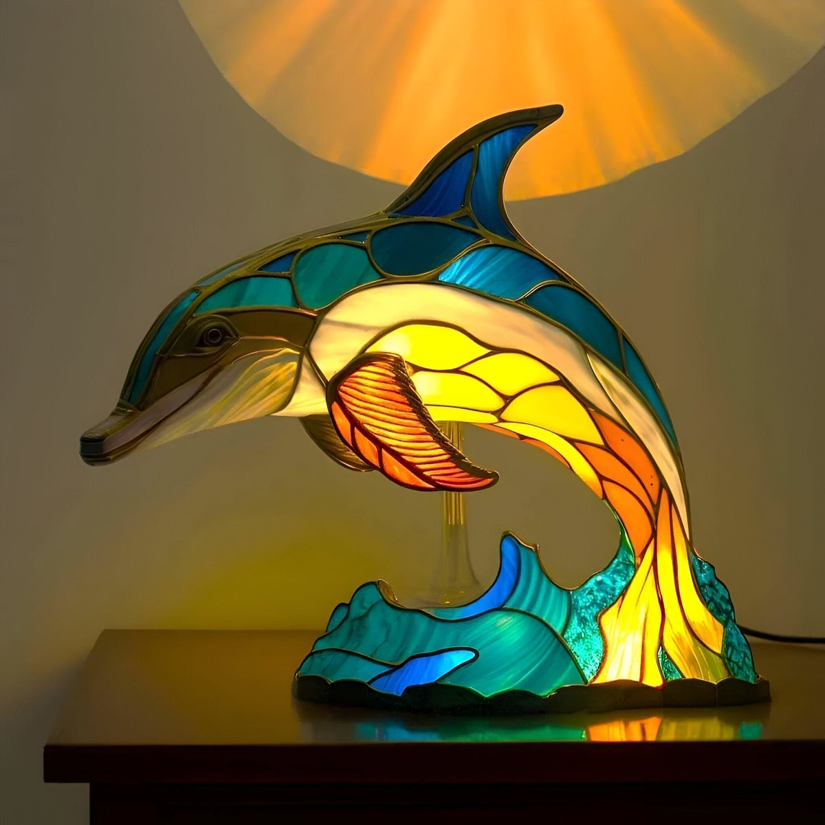 Kunstlampe i Glasmosaik – Enchanting Dolphin