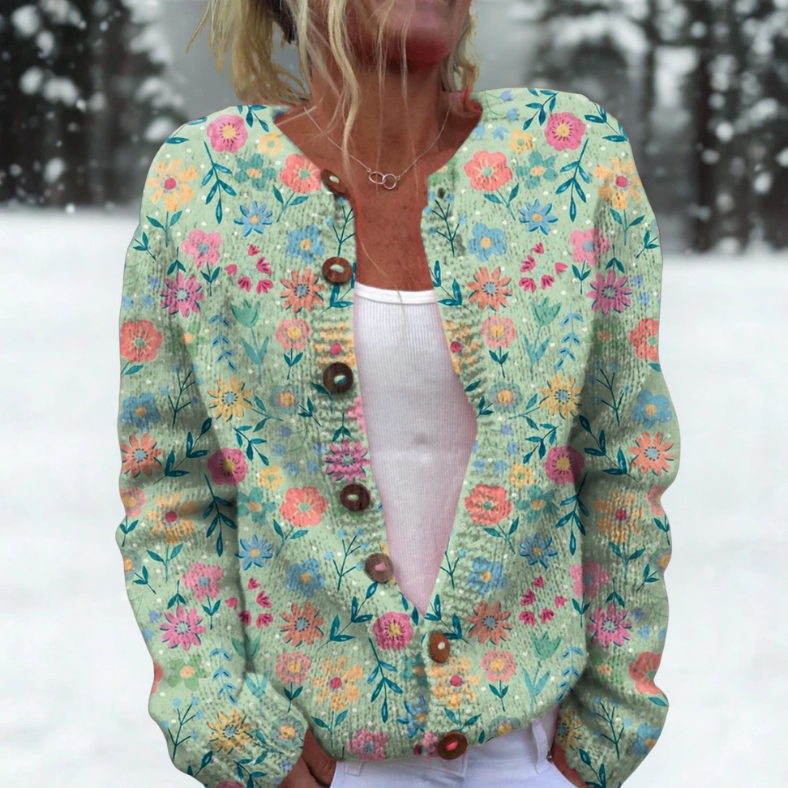 Gunhild | Cardigan med havemotiv i mint