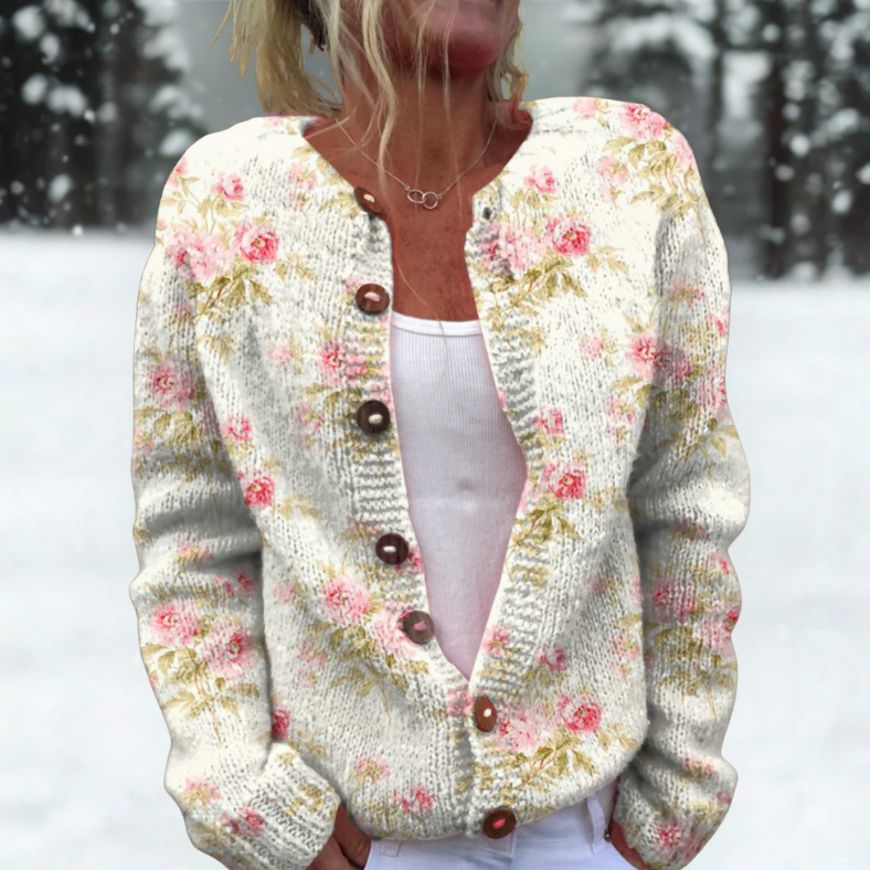 Stina | Meleret cardigan med rosenknopper
