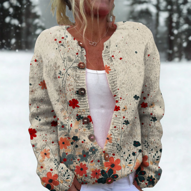 Mie | Meleret cardigan med vilde blomster