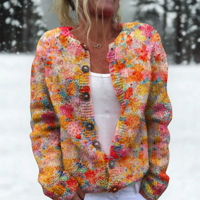 Gitte | Cardigan med blomster i akvarel