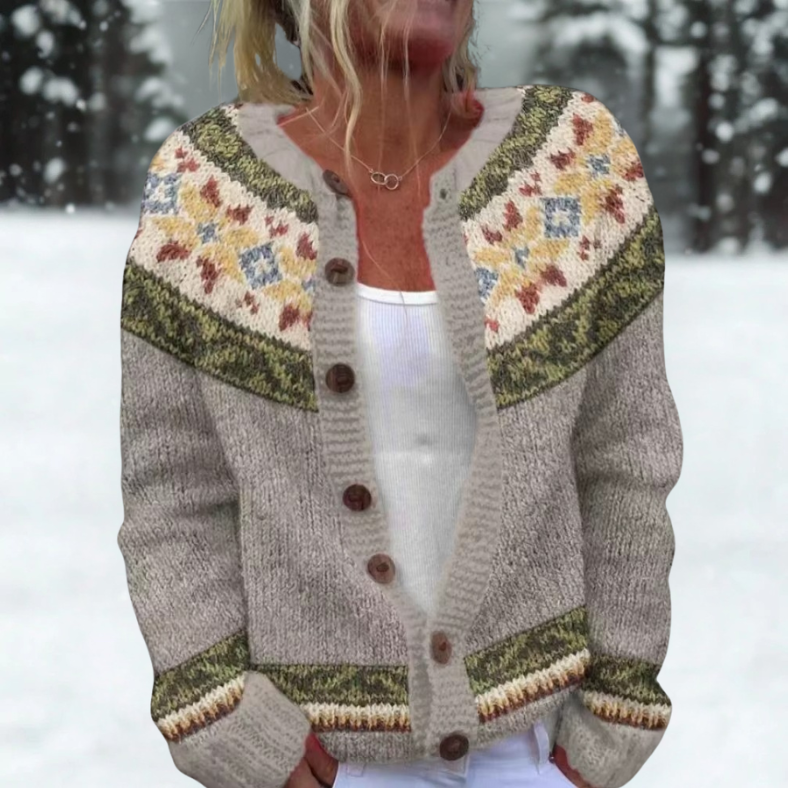 Viola | Lyngfarvet cardigan med folklorekant