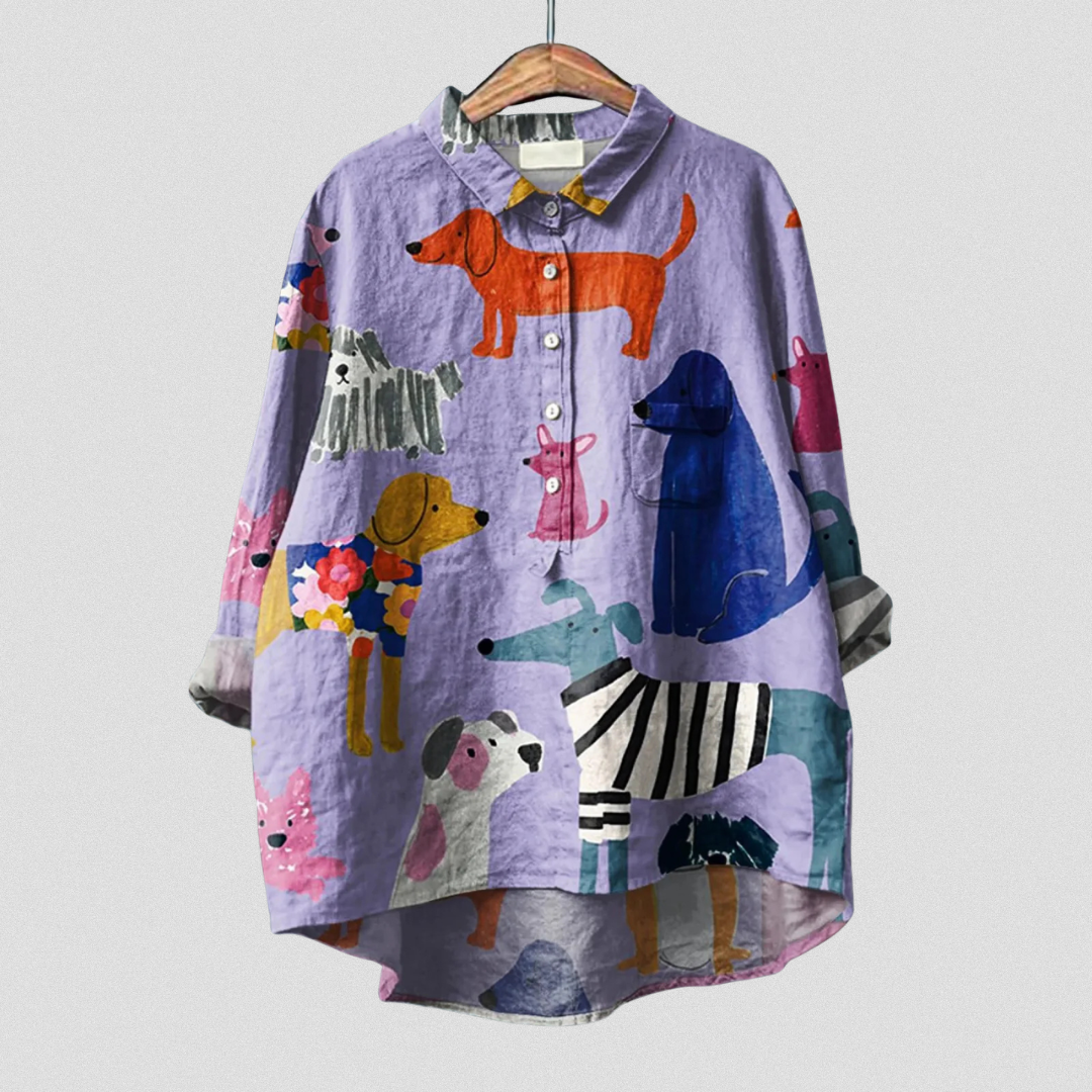 Rose | Bluse i løs pasform med hundedesign