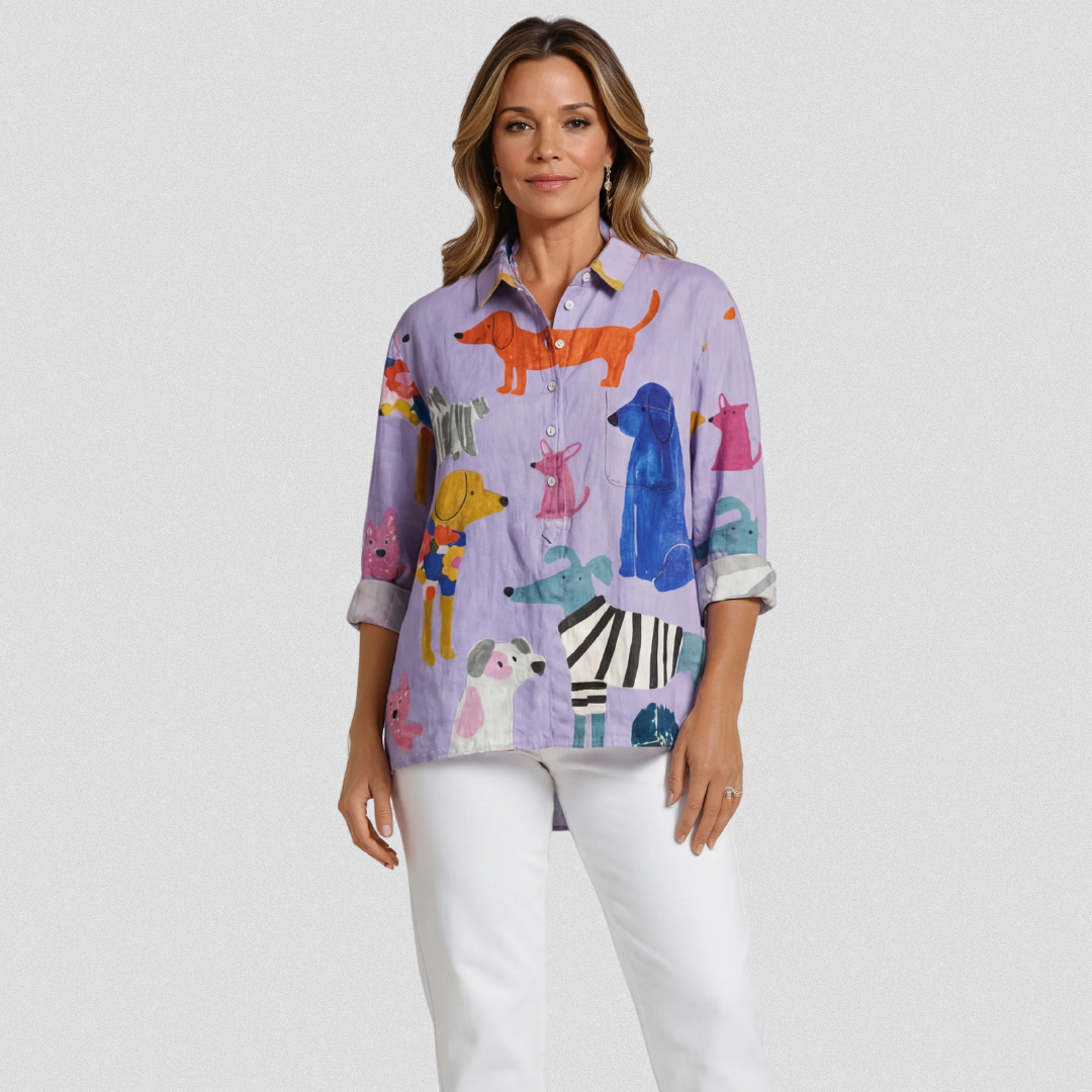 Rose | Bluse i løs pasform med hundedesign