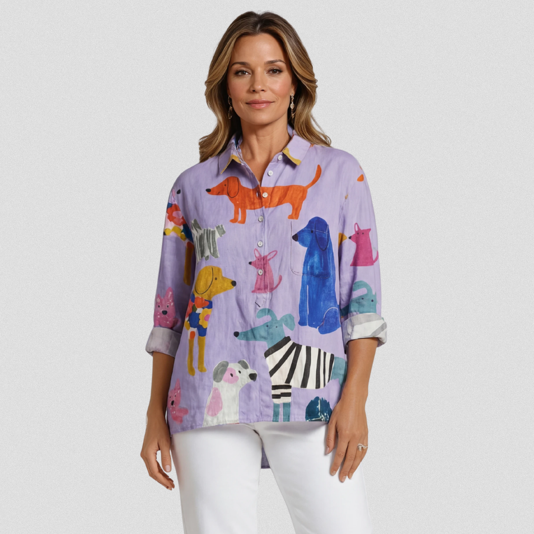 Rose | Bluse i løs pasform med hundedesign