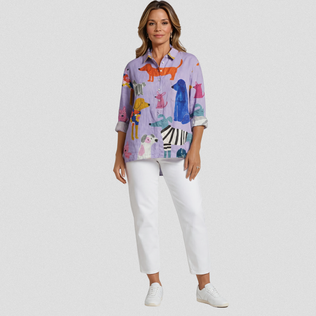 Rose | Bluse i løs pasform med hundedesign