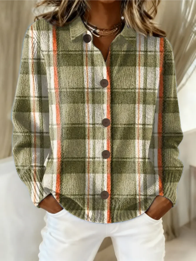 Veronika | Olivengrøn ternet cardigan med knapper