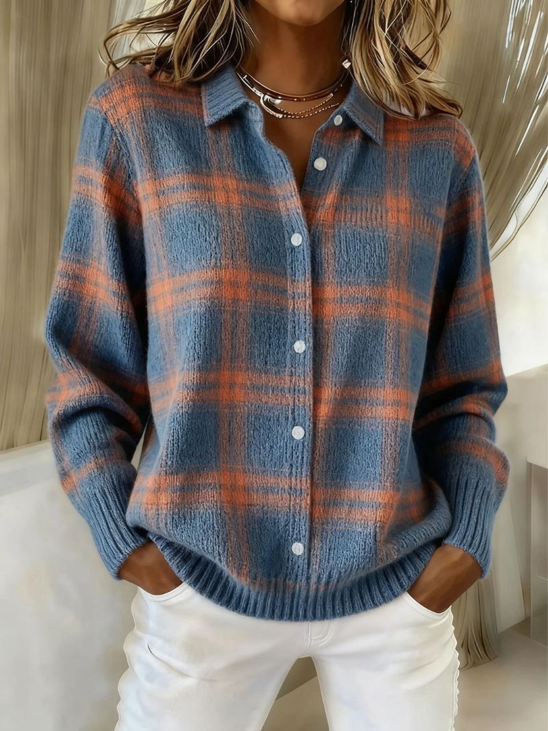 Inga | Varm blå ternet cardigan