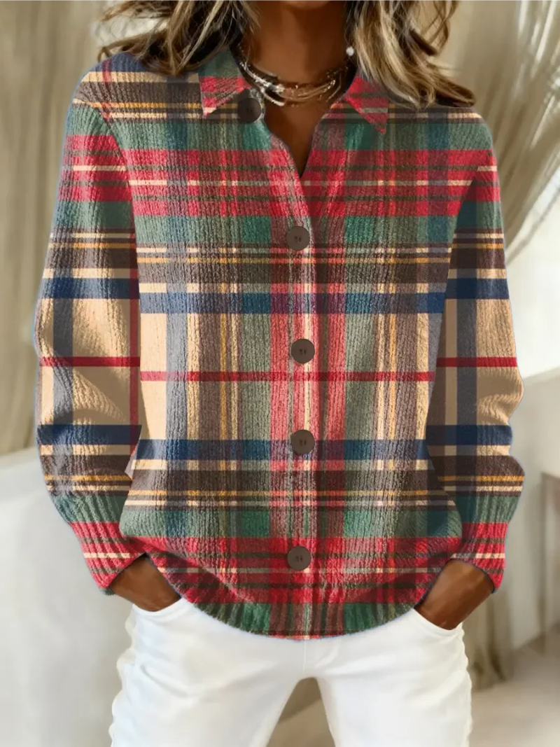 Mynte | Flerfarvet ternet cardigan med knapper
