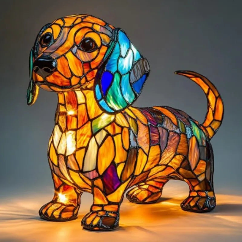 Kunstlampe i Glasmosaik – Shining Dachshund