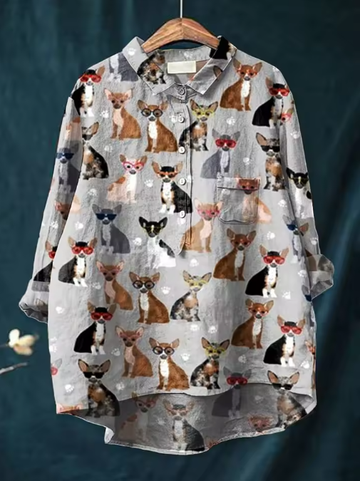Marie | Bluse med chihuahua-motiv
