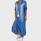 Lea – Lang kjole i denimlook med sideslids