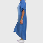 Lea – Lang kjole i denimlook med sideslids