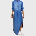 Lea – Lang kjole i denimlook med sideslids