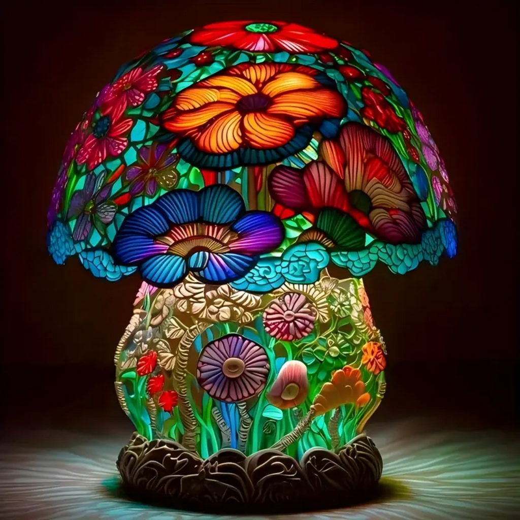 Kunstlampe i Glasmosaik – Satin Mushroom Lamp