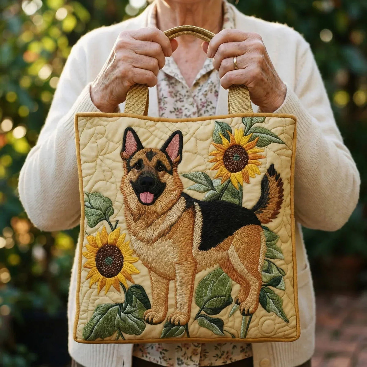 Håndlavet Totetaske – Floral German Shepherd
