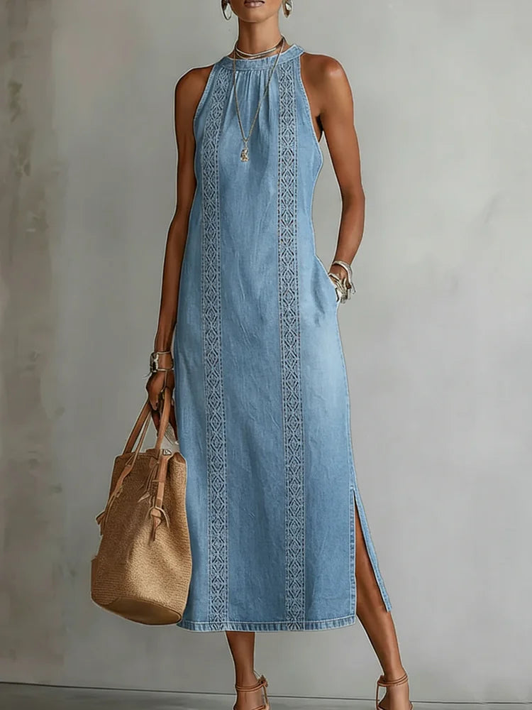 Jane – Retro denimkjole med blonder