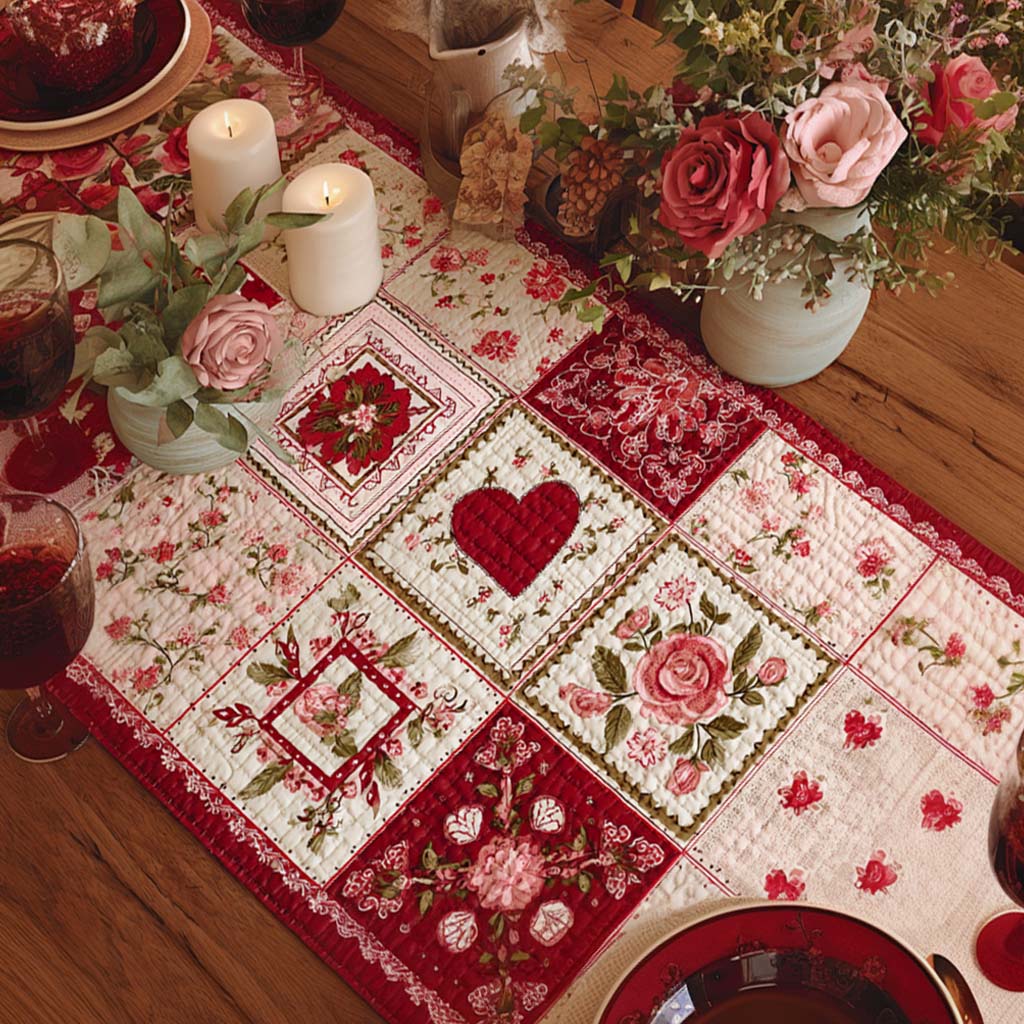 Quiltet Bordløber – Heart Rose