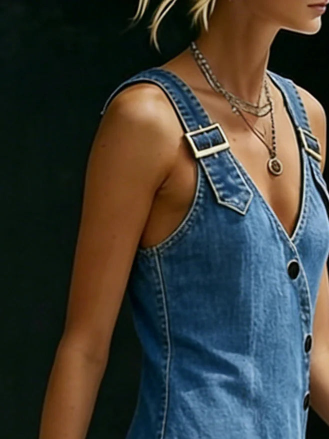 Mai – Lang denimkjole med knapper
