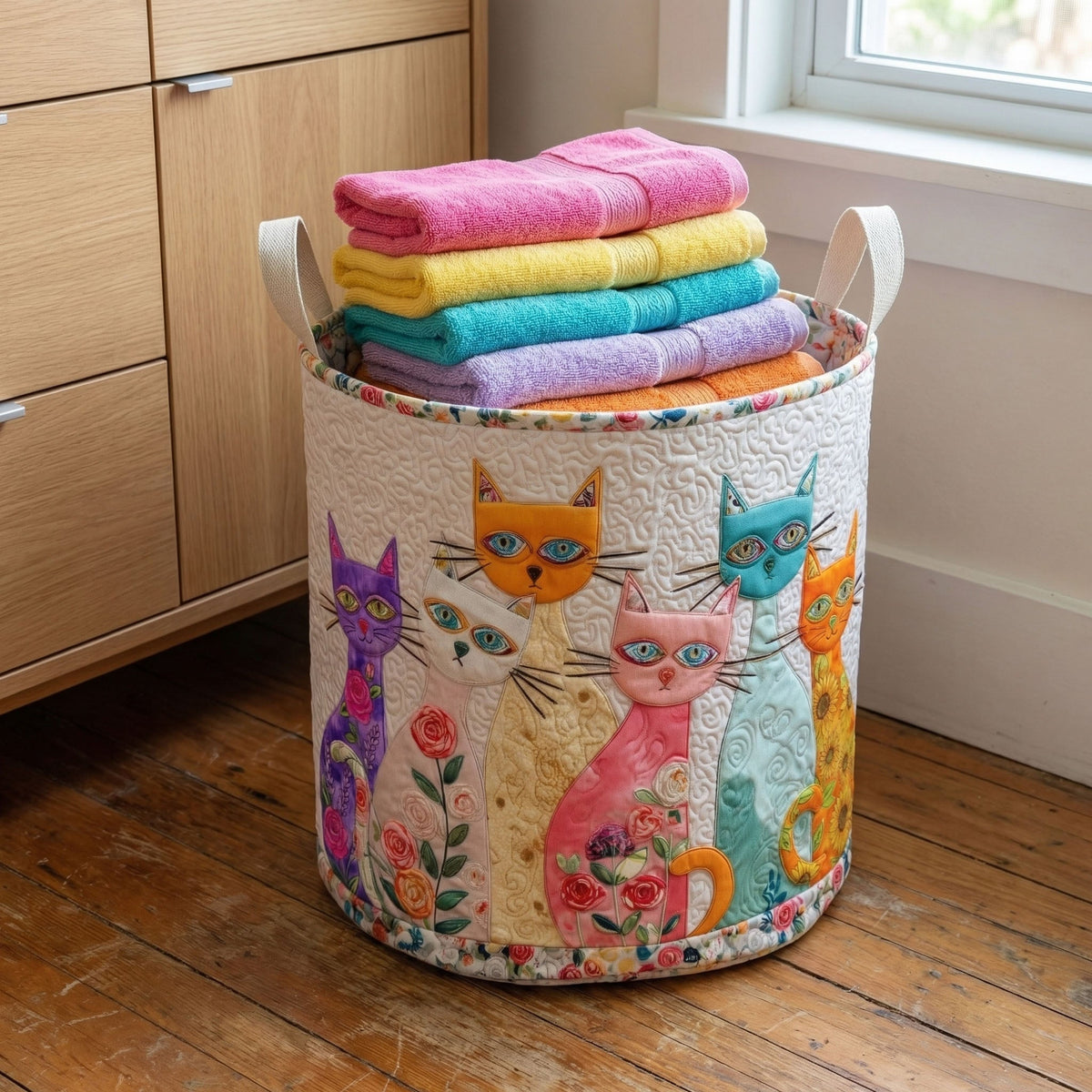 Vasketøjskurv – Cheerful Cat Patch