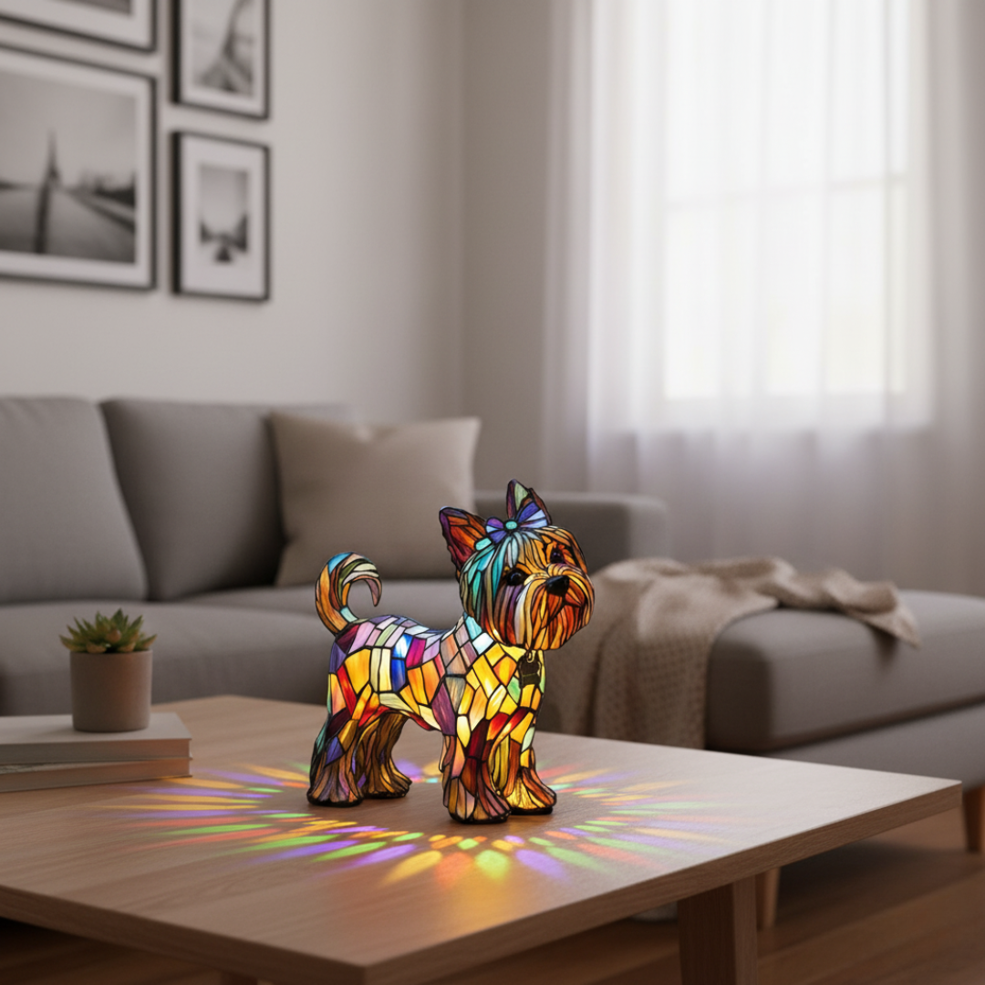 Kunstlampe i Glasmosaik – Shining Yorkshire Terrier