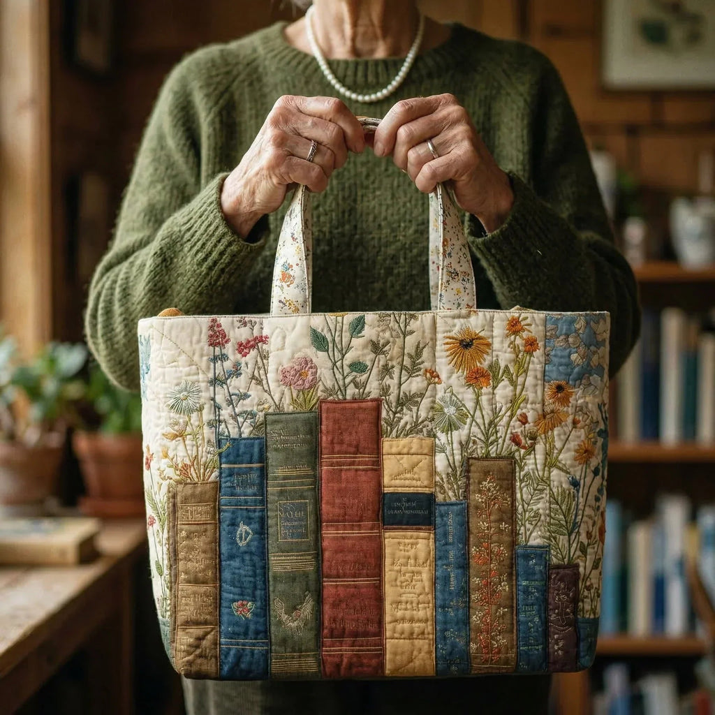 Håndlavet Totetaske – Books Flower Collection