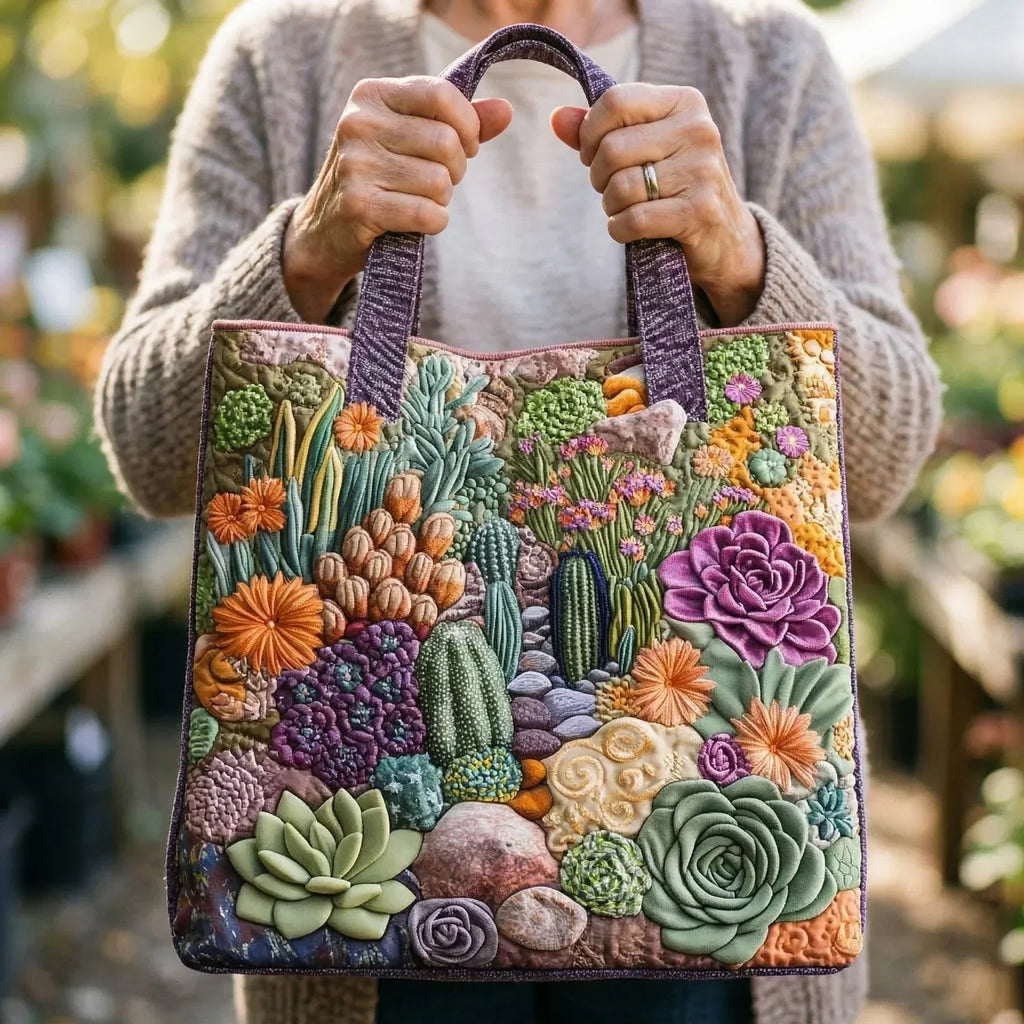 Håndlavet Totetaske – Succulent Garden