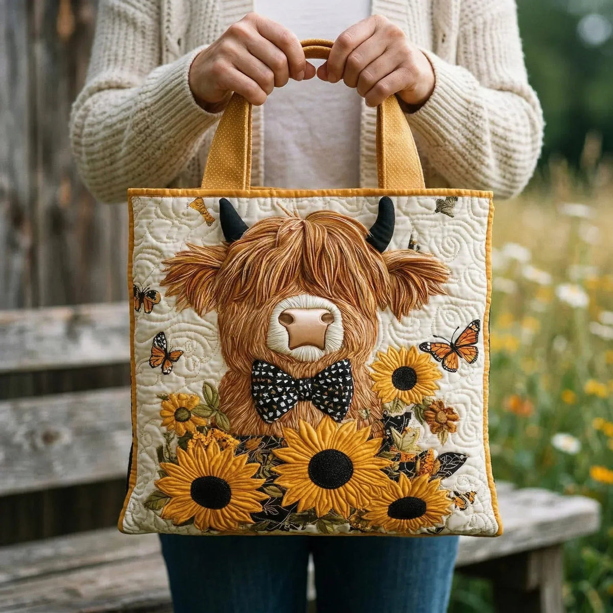 Håndlavet Totetaske – Cow Sunflower