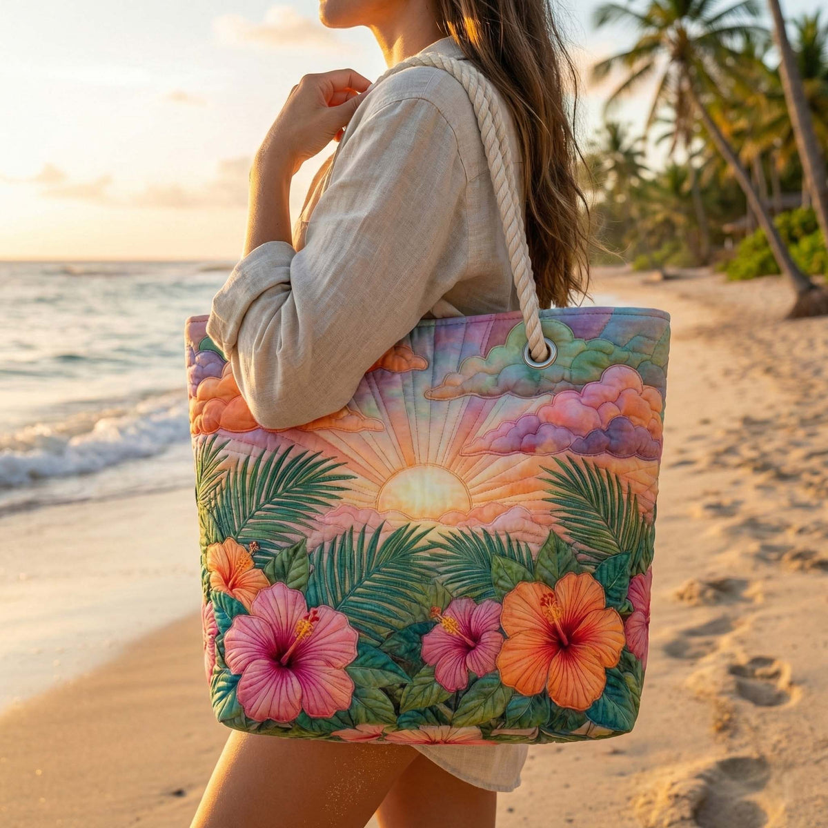Håndlavet Strandtaske – Tropical Amanecer