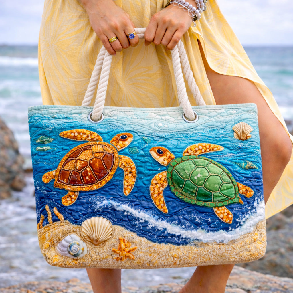 Håndlavet Strandtaske – Tropical Turtle