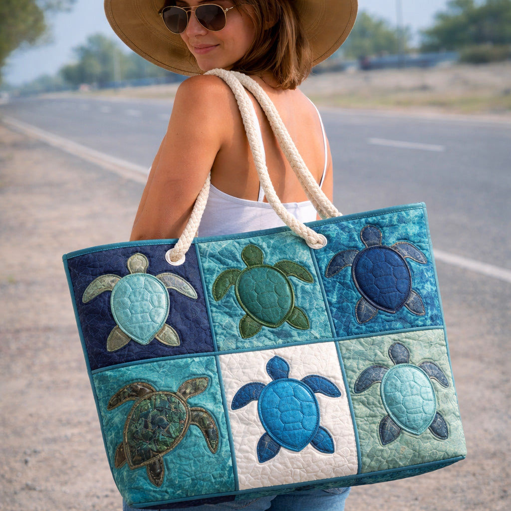 Håndlavet Strandtaske – Azure Turtle