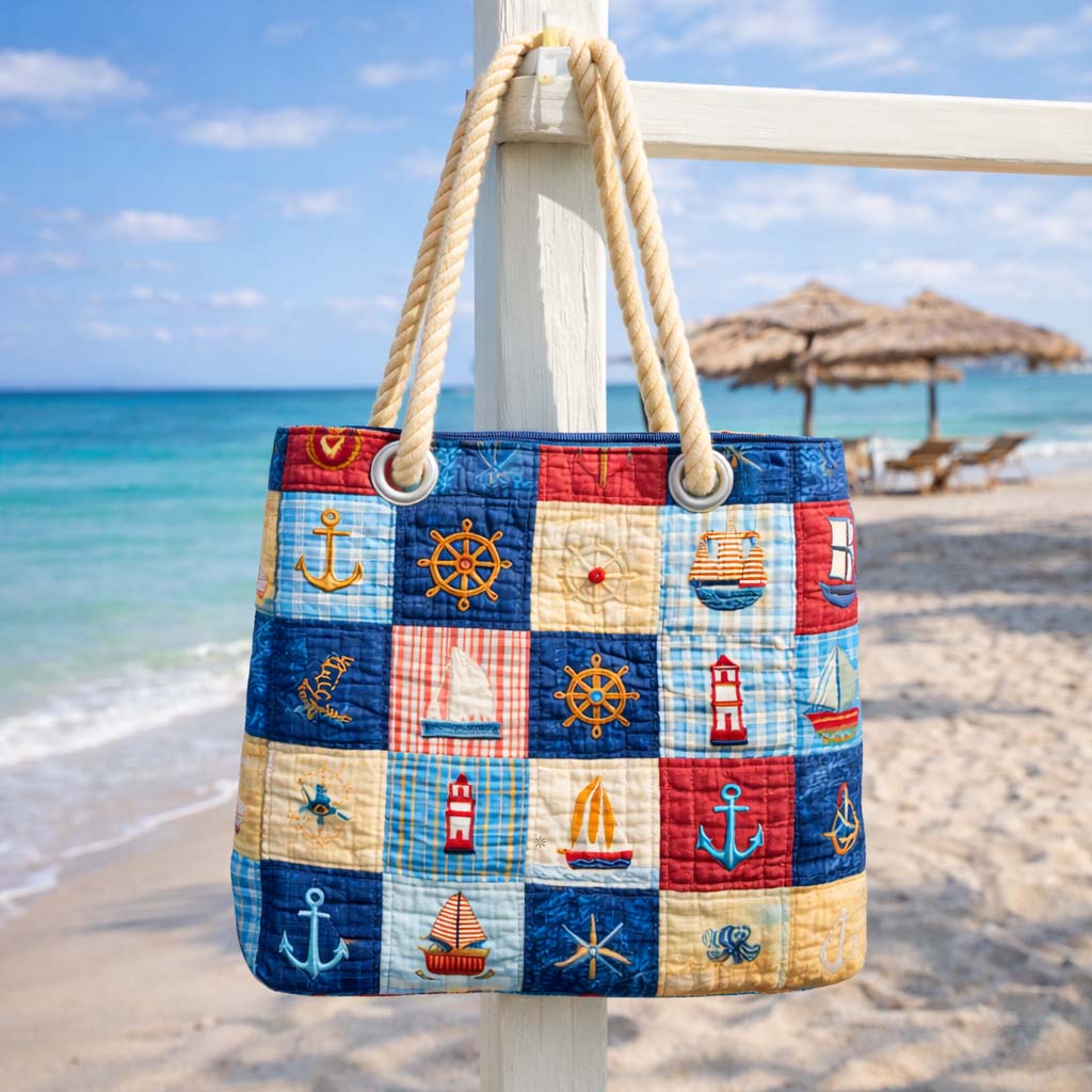 Håndlavet Strandtaske – Marine Patchwork