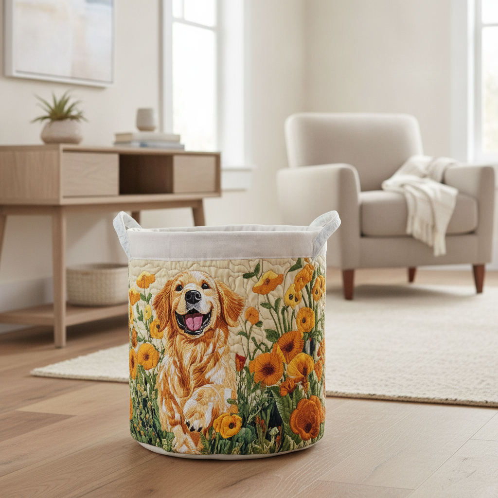 Vasketøjskurv – Happy Golden Pup