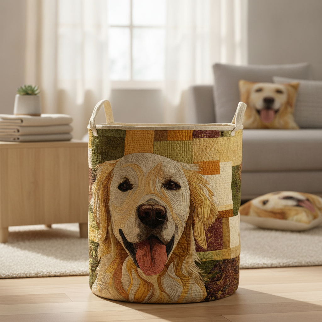 Vasketøjskurv – Happy Golden Retriever